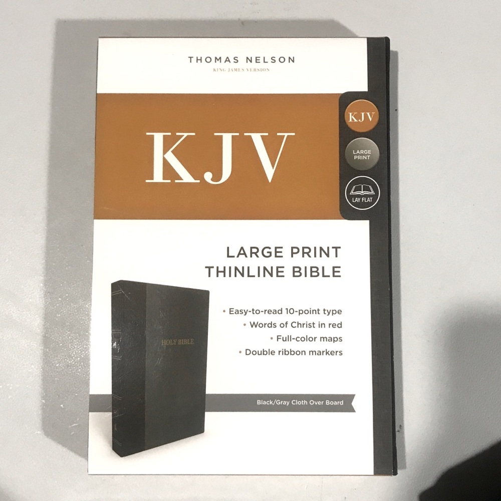 KJV Large Print Thinline Bible Black Grey Cloth Over Board New!